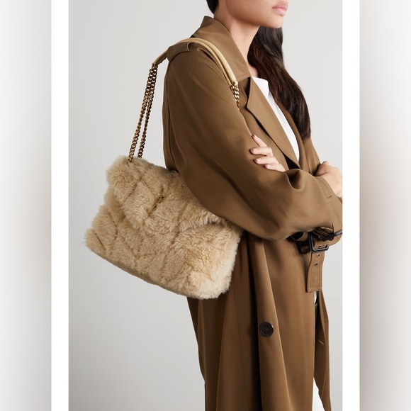 MSRP$4,100 RARE! YSL SAINT LAURENT CREAM PUFFER LARGE FUR SHEARLING SHOULDER - Picture 10 of 17